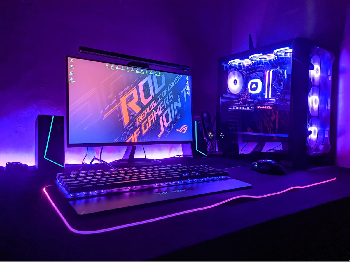 Desktop computer setup ready for a gaming session